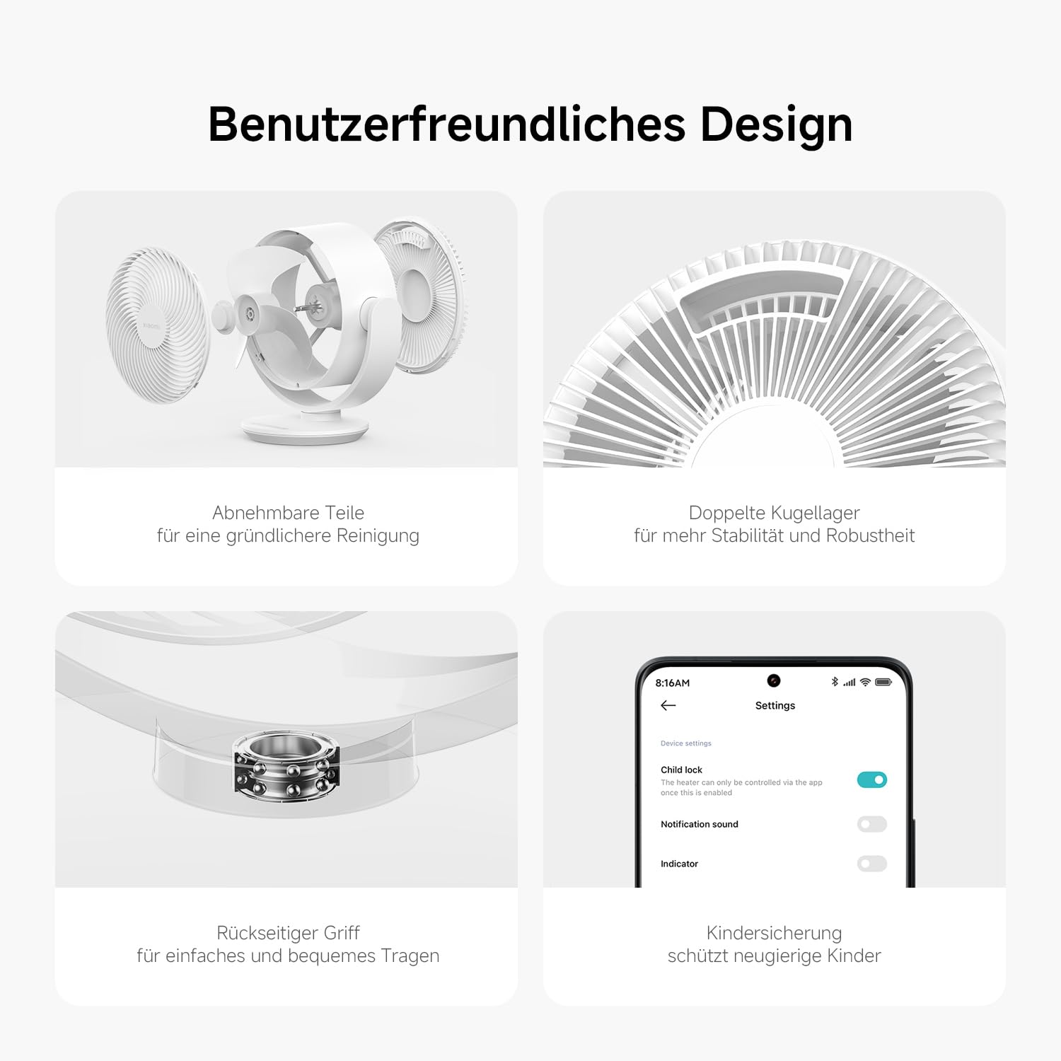 XIAOMI Smart Desktop Air Circulation Fan - Tischventilator mit 1180m³/h und 3D-Luftverteilung, 100 Stufen Windgeschwindigkeit, Ultra Leise 28.4dB(A), USB-C, Weiß