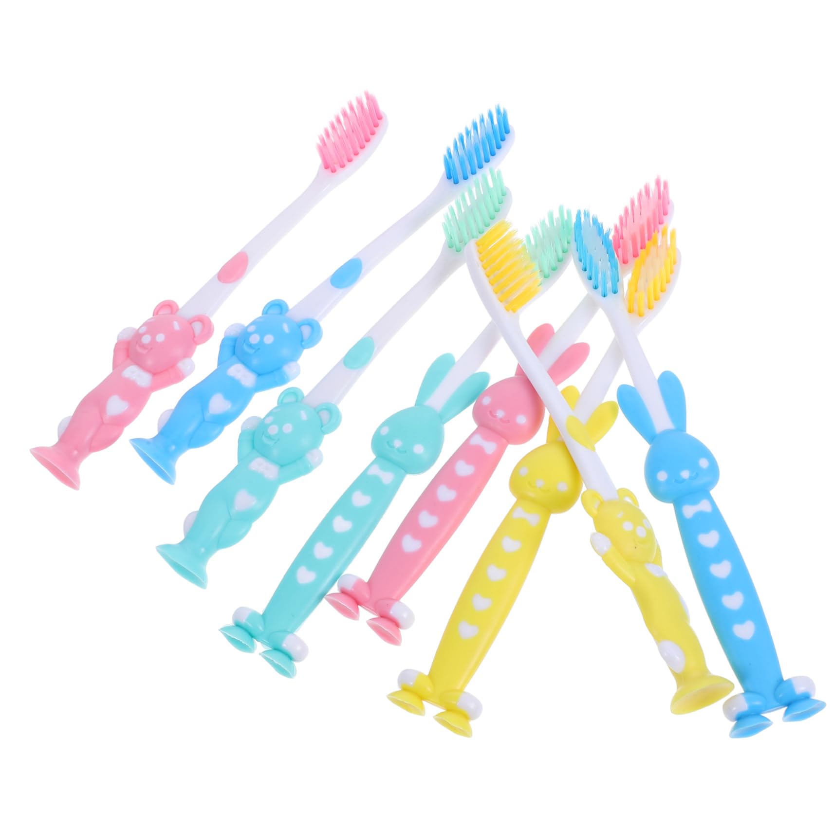 KOMBIUDA 32pcs Boys and Girls Toothbrush Set Soft Toothbrushes Bulk Cartoon Design Suction Cup Feet