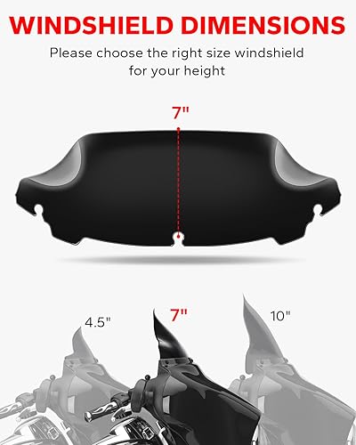 Miniatura 4 de Amazicha Parabrisas de 7 pulgadas, color negro, compatible con Harley Davidson Touring Street GlideElectra GlideUltra LimitedTri Glide FLHT FLHX