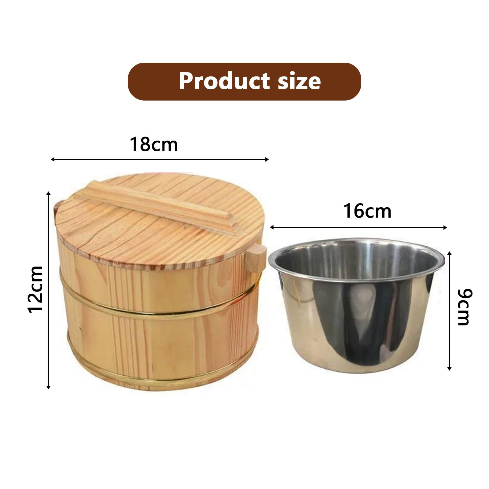 Cubo de Madera para arroz, Tina para Sushi, Cuenco con Tapa, Cubo de Madera para arroz al Vapor, vajilla de Restaurante japonés, Recipiente para Alimentos, 18 cm