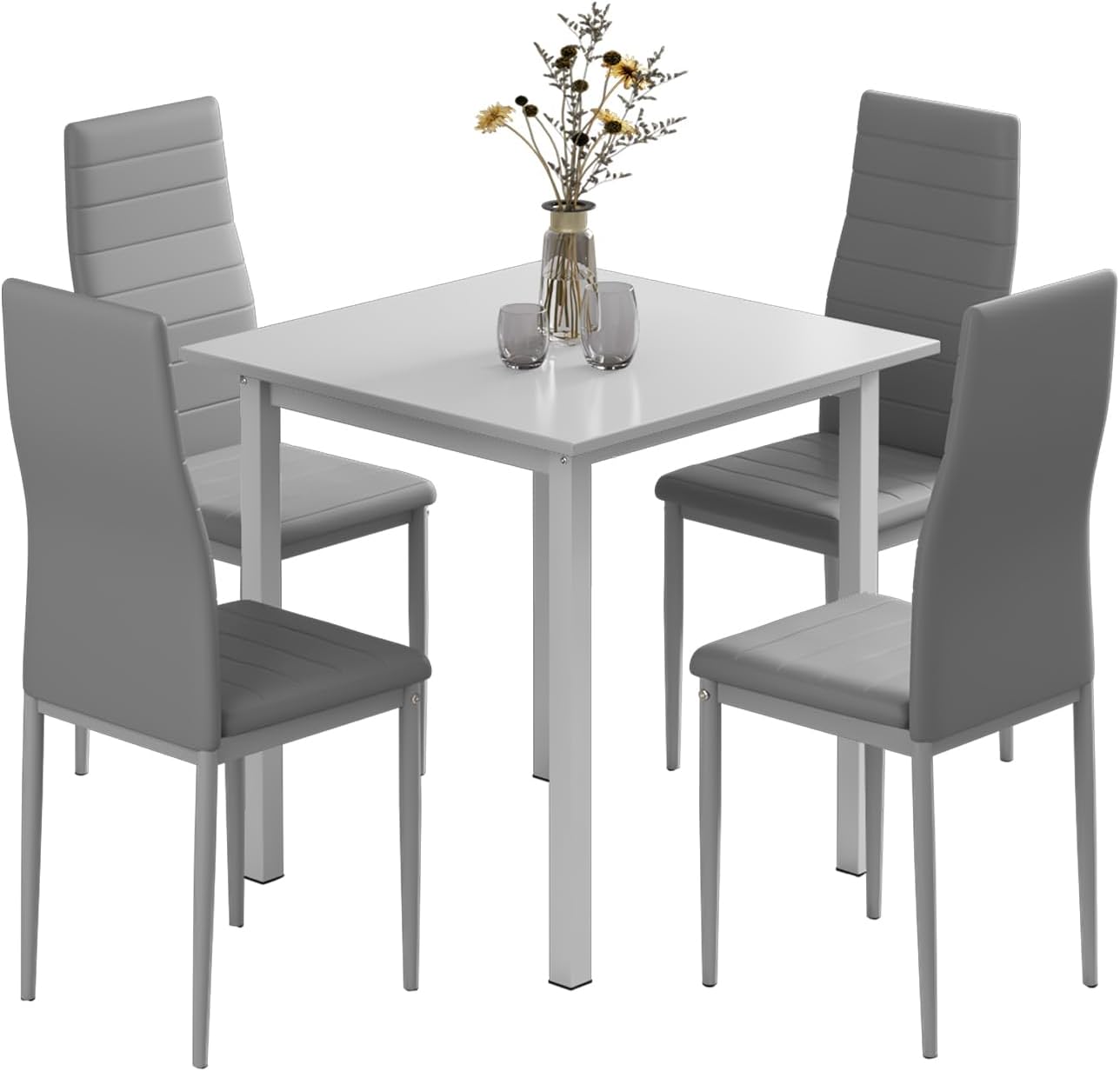 Jooli H Dining Table and Chairs Set 4, Round Kitchen Table and 4 Grey