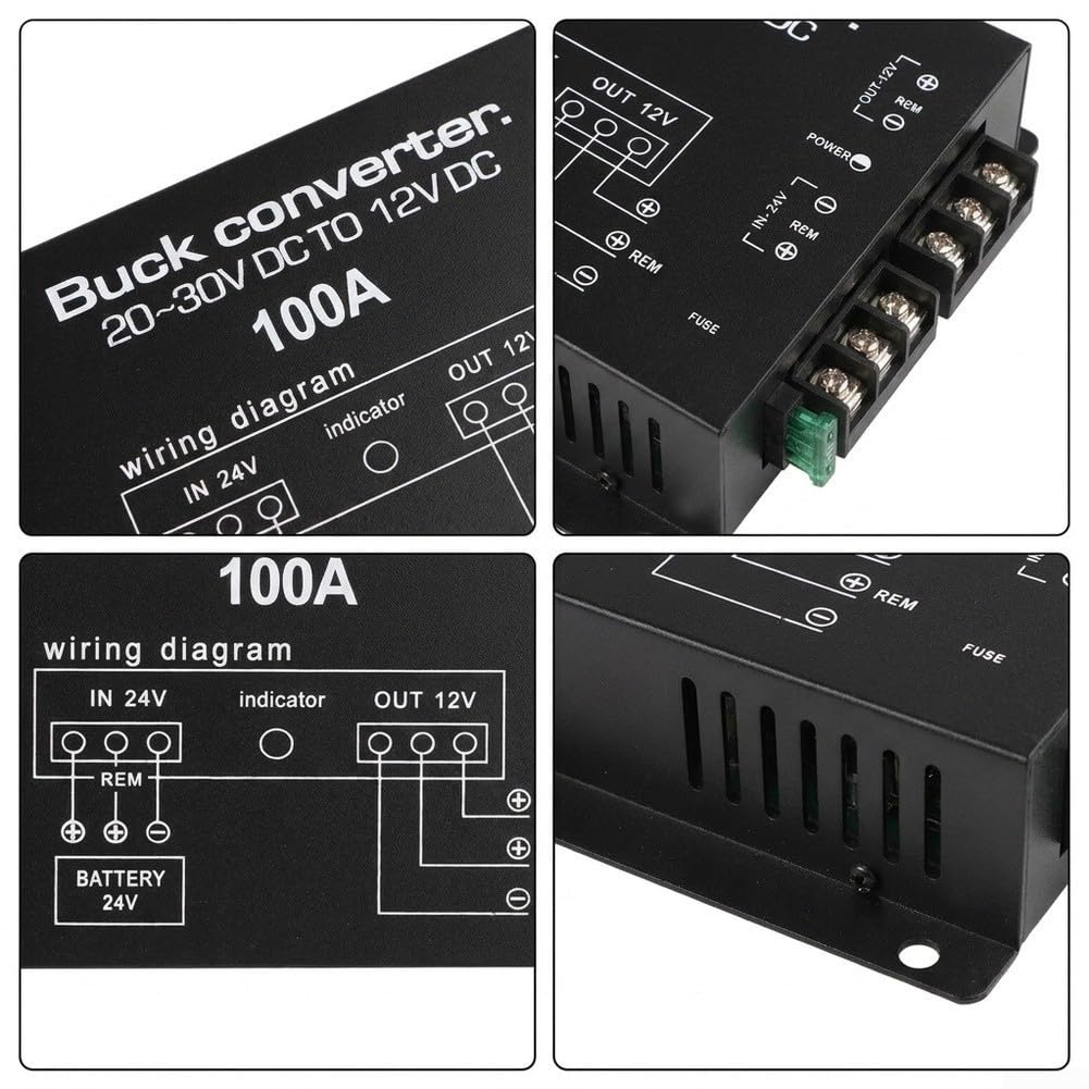 Convertisseur DC 24V pour vers 12V 100A 1200W Boîtier Métal Convertisseur