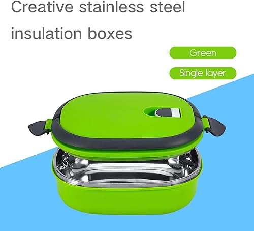 Miniatura 2 de Raguso Contenedor térmico para alimentos, contenedor de alimentos aislado verde, caja de aislamiento de 1 capa, caja de aislamiento de acero