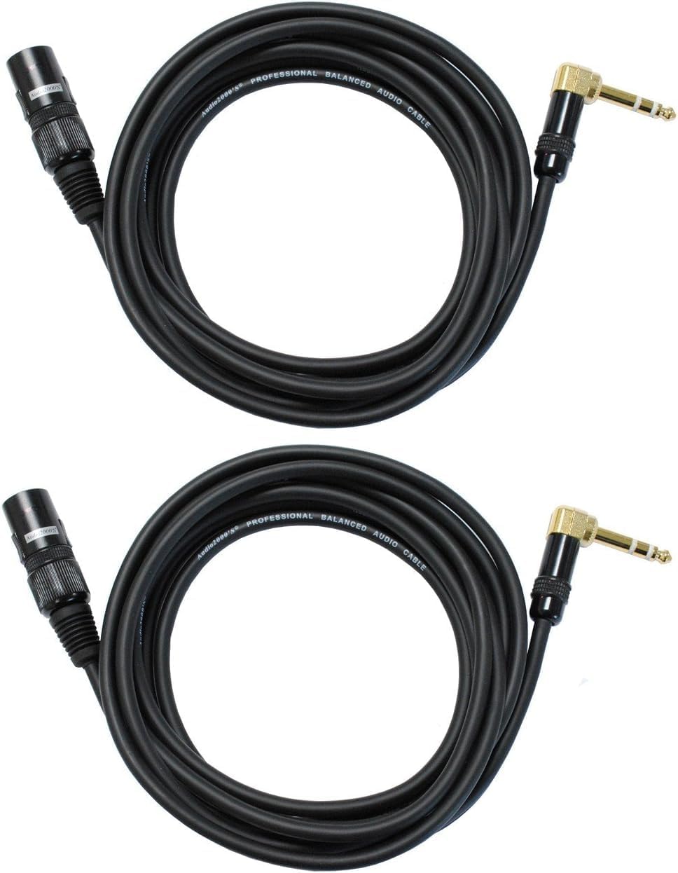 Audio2000'S C14012P2 Two-Pack 12-Feet Gold-Plated 1/4-Inch TRS Right Angle to XLR Male Audio/Stage/Patch/Recording Cables (Two 12-Feet Cables)