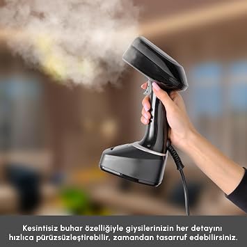 Karaca Suction Cup Multisteam Steam Wrinkle Straightener Vertical Hand Iron Black