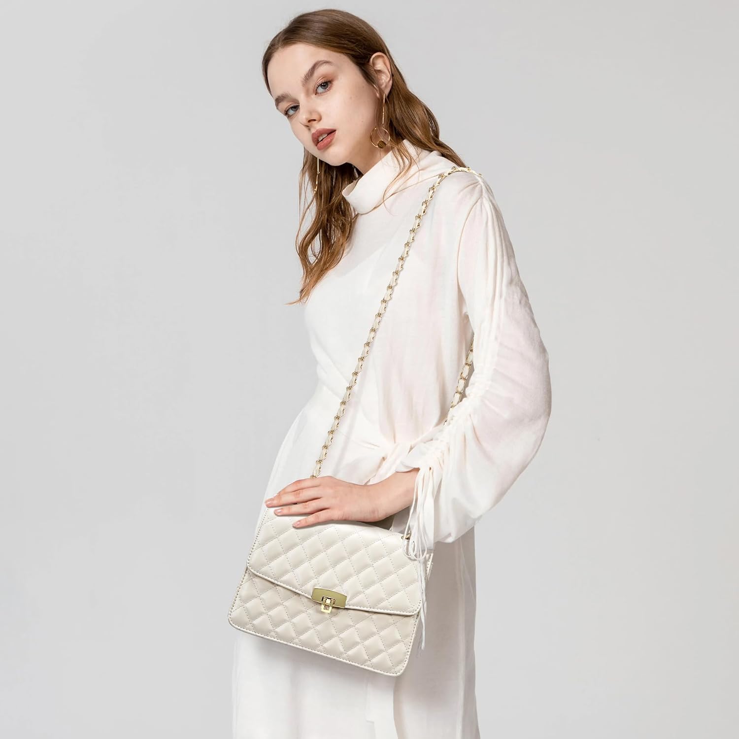 Quilted Leather Crossbody Bags for Women Trendy Ladies Shoulder Purse Satchel HandBag with Chain Strap - Image 2