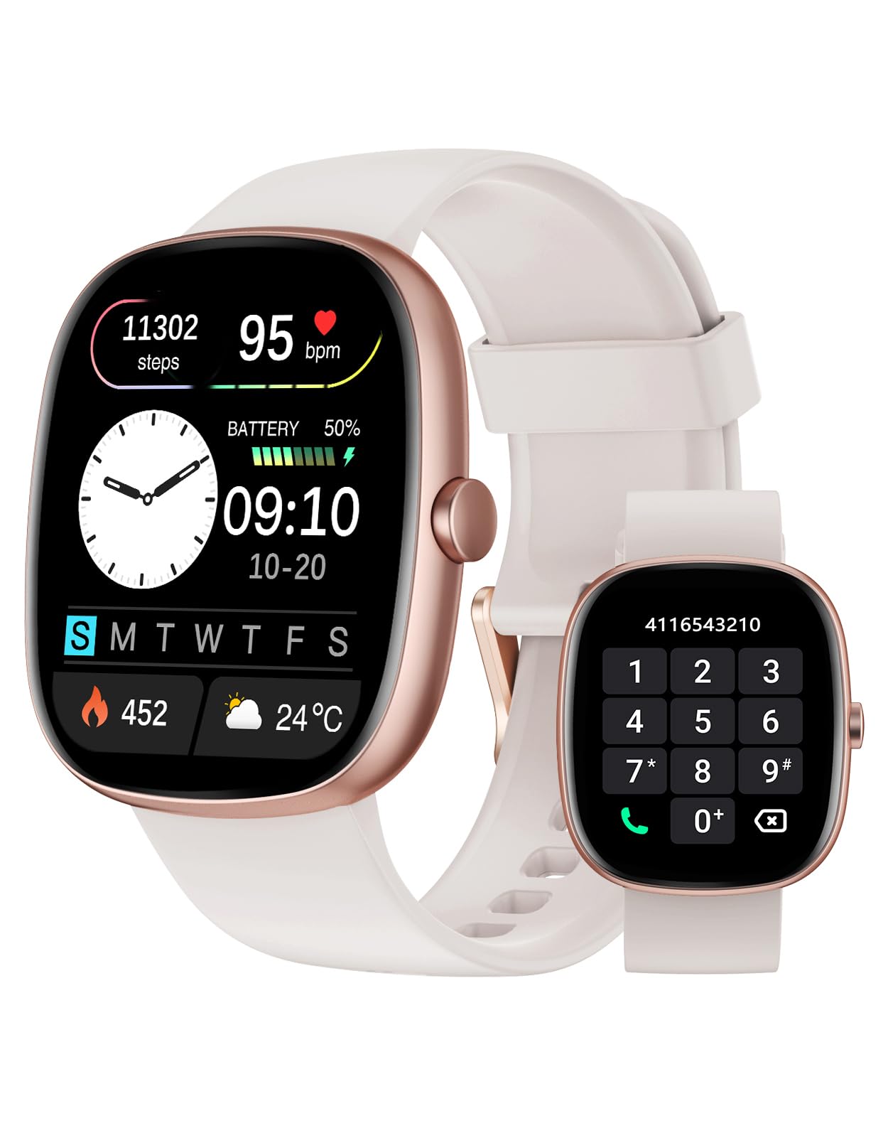 HUAKUA Reloj Inteligente Hombre Mujer, Smartwatch Llamada Bluetooth,Pulsómetro,Monitor de Sueño,Whatsapp Notificación, 113+ Deportivos Modos,Impermeable IP68 Pulsera de Actividad (Beige) Global Recycled Standard Global Recycled Standard Global Recycled Standard