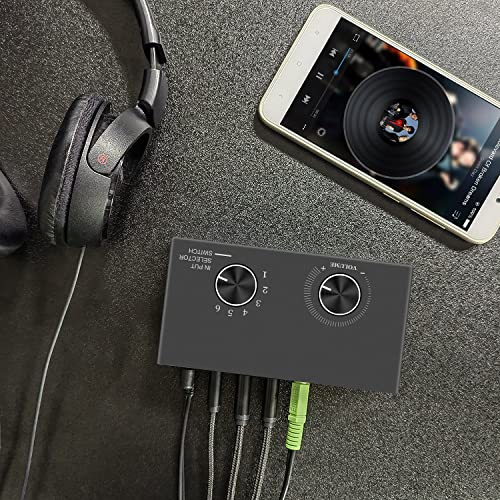 Image of 6-Channel 3.5mm Audio Switcher, 1 Input 6 Output Passive Stereo 1 /8 inch Aux Selector Box for Speaker /Headphones /Laptop /Computer /Smartphone and PS4 /PS5 Gaming System ect.