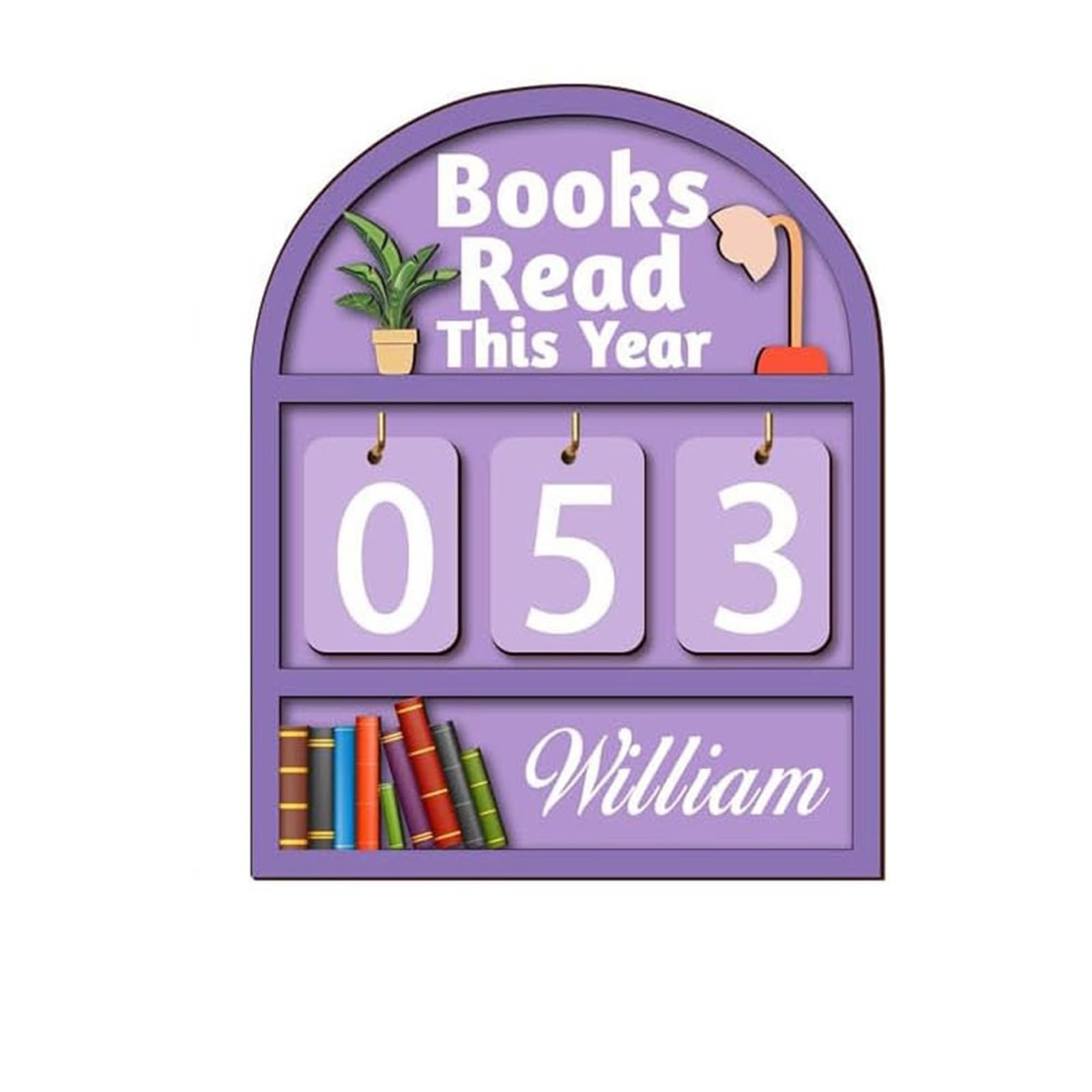 Wooden Book Read Counter - Reading Challenge Tracker For Book Lovers(Purple)