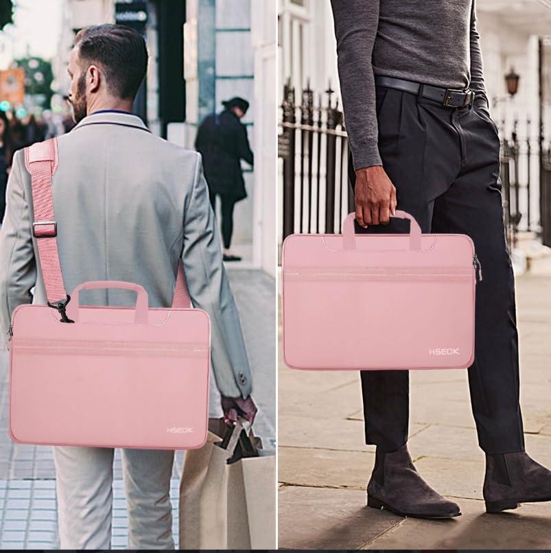 Image of Hseok Laptop Shoulder Bag 15 15.6 16 Inch Briefcase,Compatible MacBook Pro /Neo 16 inch,MacBook Air /Pro 15,XPS 15 /16 and most 15.6-16 and Most 15-16 Notebooks,Spill-Resistant Handbag,Pink