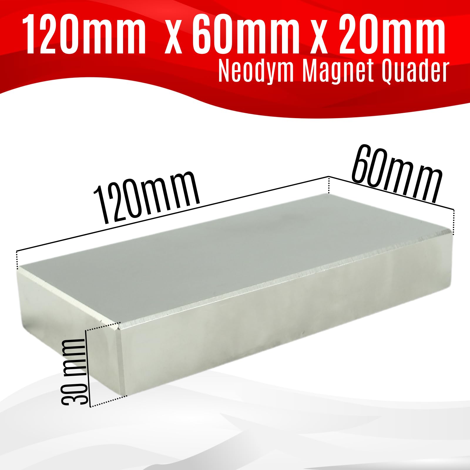 Aimant en néodyme N52 - Extra puissant - Plus de 500 kg - Grand cube magnétique en néodyme - 120 x 60 x 20 mm - Plaque Power Block