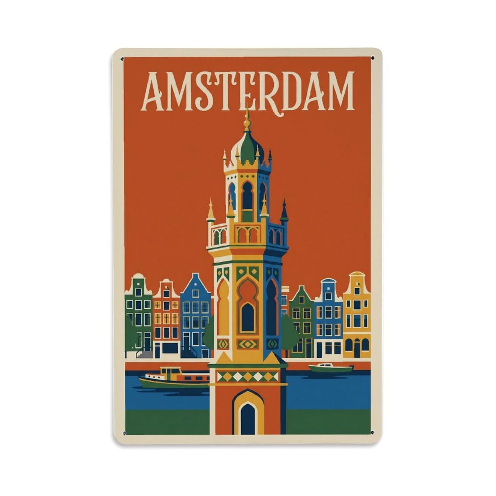 Vintage Travel Minaret Netherlands Tower（1） Metal Tin Sign Plaque Wall Decor for Cafe, Club Bar, Office, Home Garden Metal Poster 8x12Inch