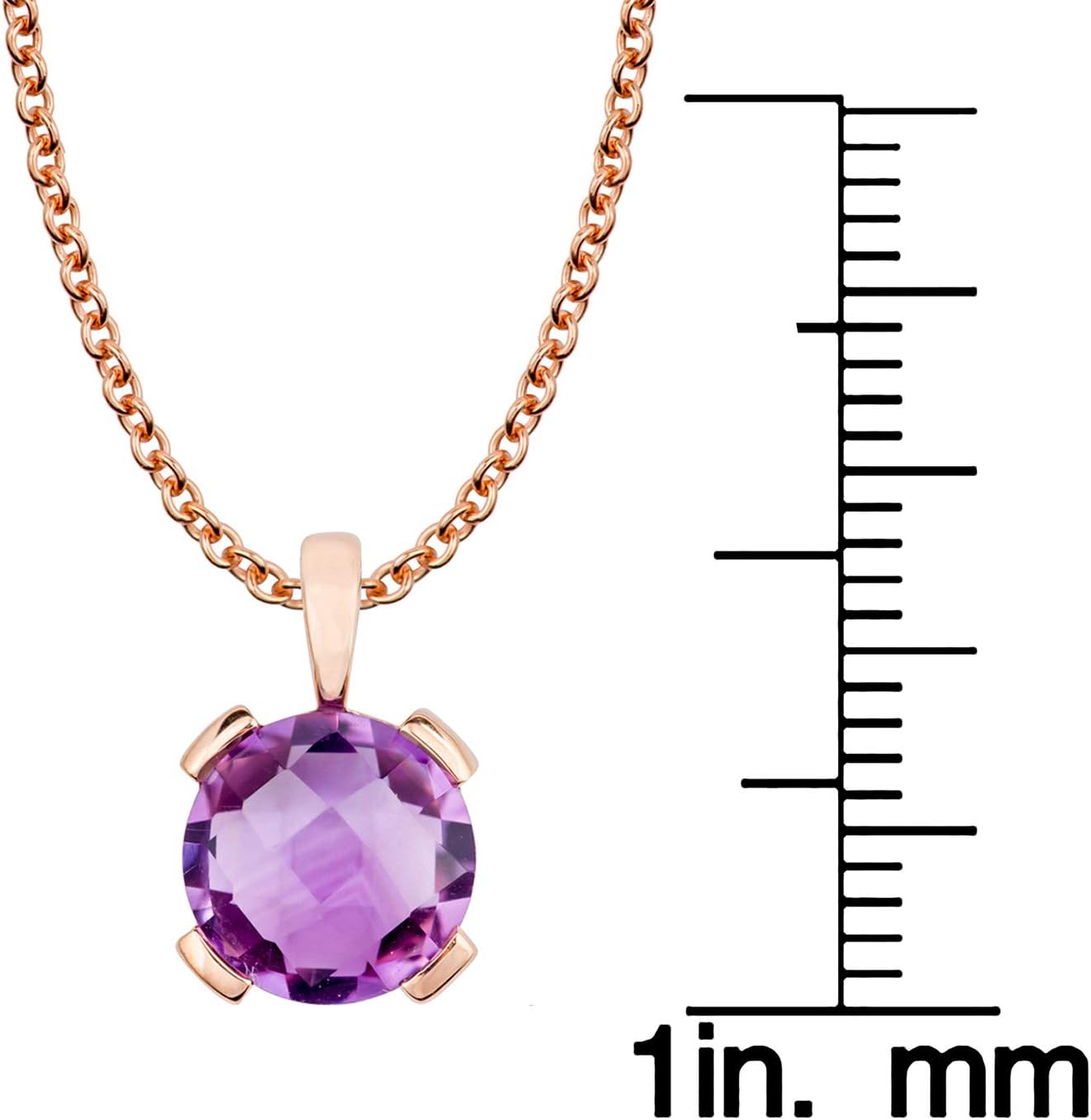 10k Rose Gold Genuine Round Amethyst Pendant Necklace