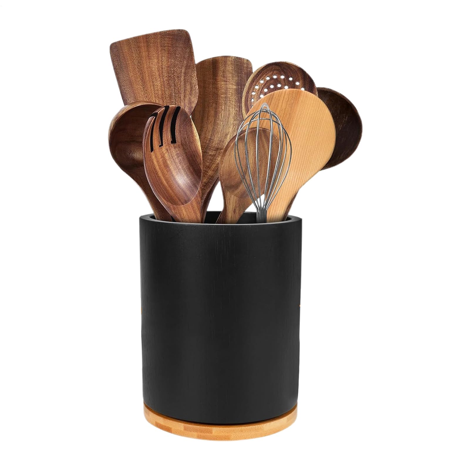 Porte-ustensiles en bois rotatif 10 pouces et organisateur de couverts