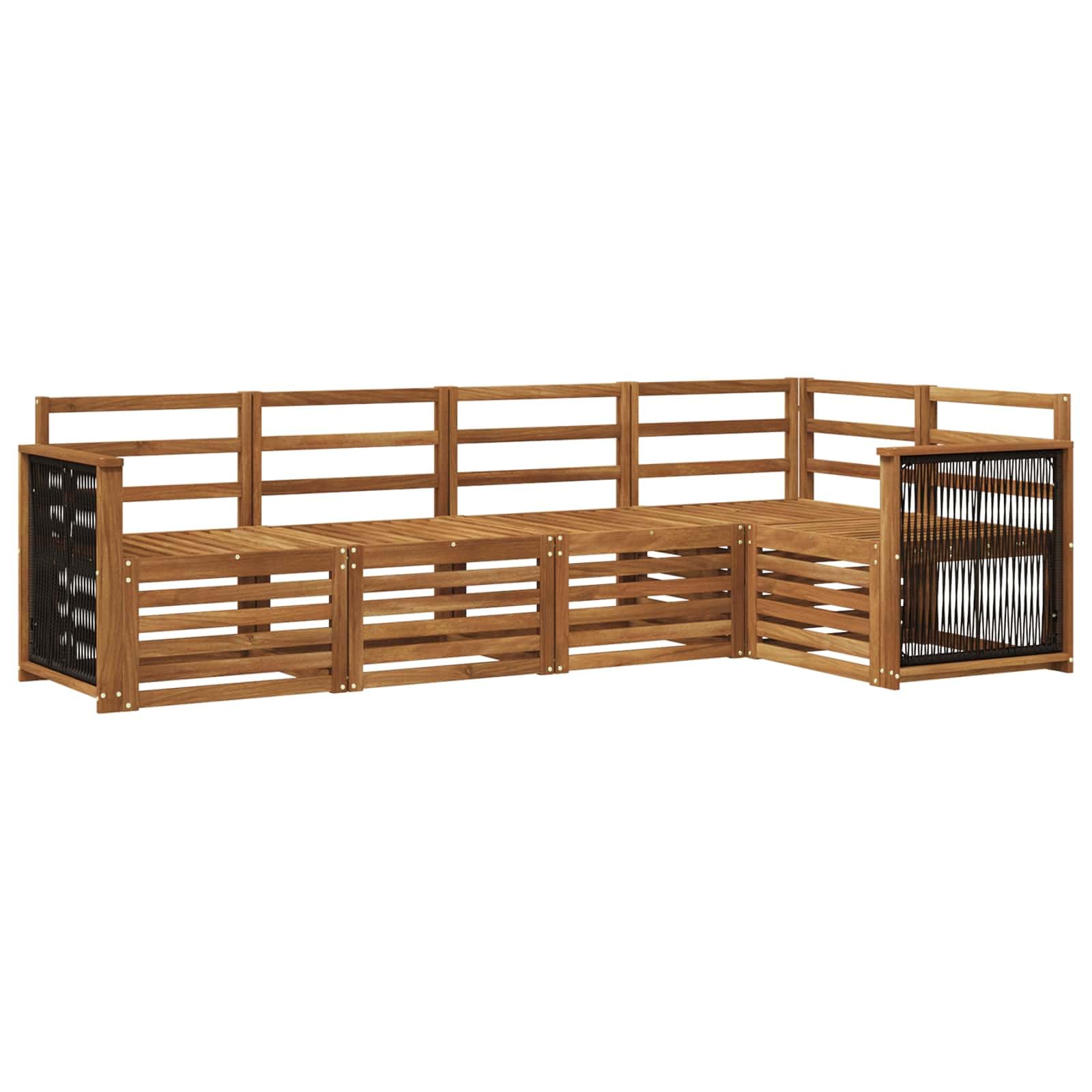 Fauteuils de salon confortables en bois d'acacia massif - Canapé d'angle moderne modulable 4 places