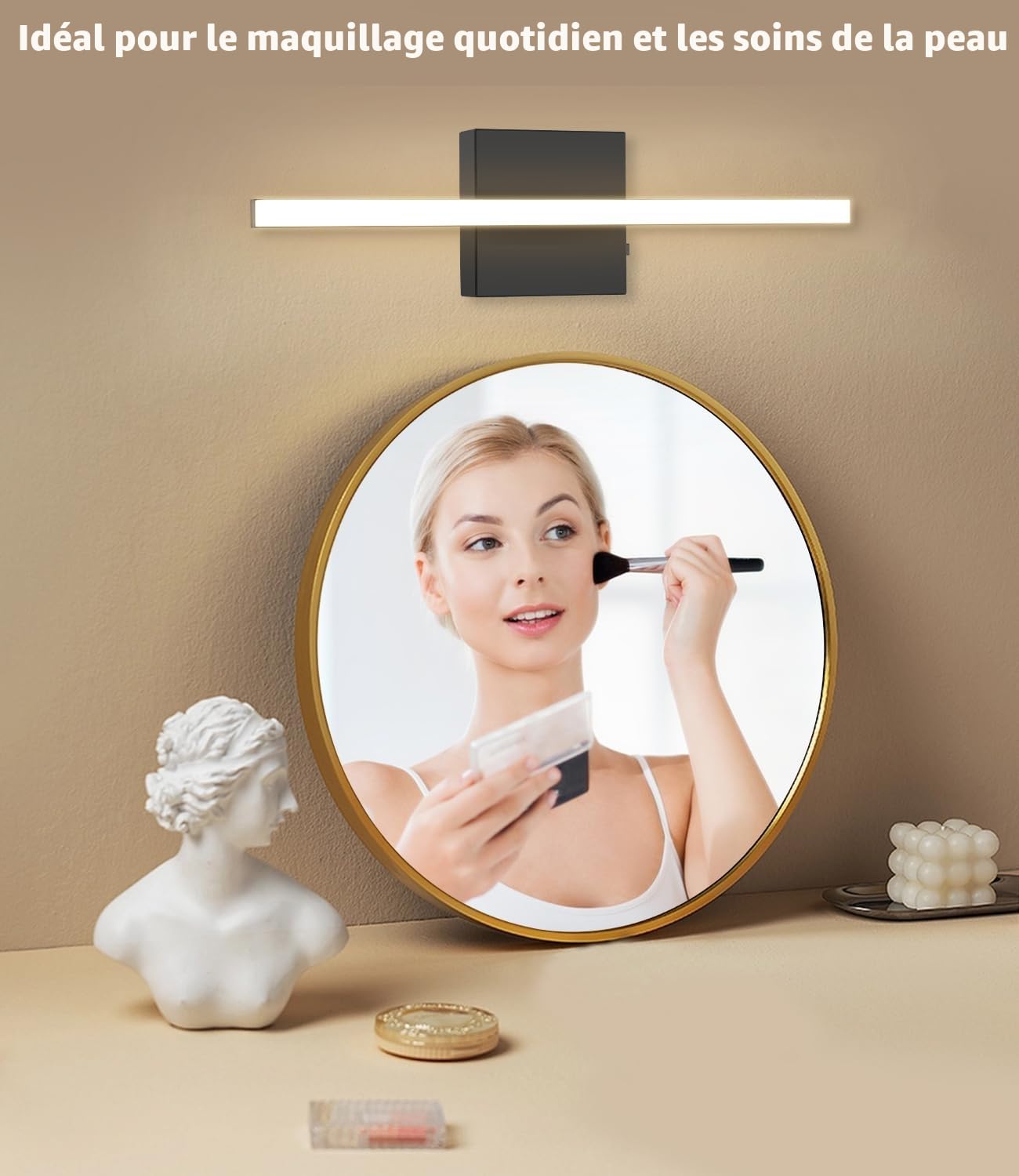 Lampe de Miroir Salle de Bain 40CM, LED 3000-6000K avec Interrupteur Température, Applique Murale Moderne avec Abat-Jour Acrylique, Économie d’Énergie Durable, Parfaite pour une Ambiance Chaleureuse