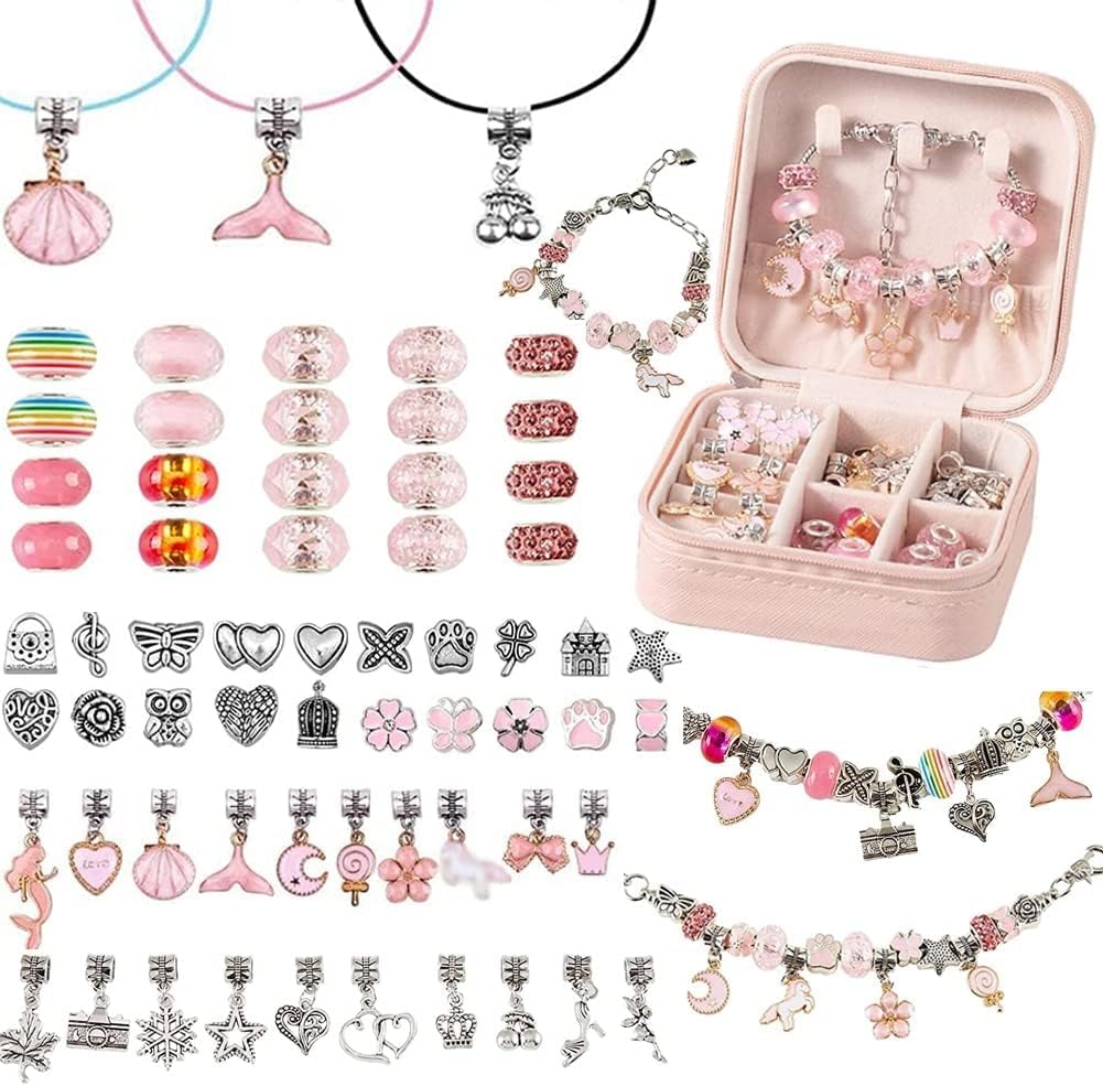 HJB VISSO Charm Bracelet Making Kit for Girls, Gift Box Contains 68Pcs of Jewelry Making kit for 6-12 Years Old Girls' Arts and DIY Crafts for Birthday,Ramadan,Eid,Christmas Gift/Present