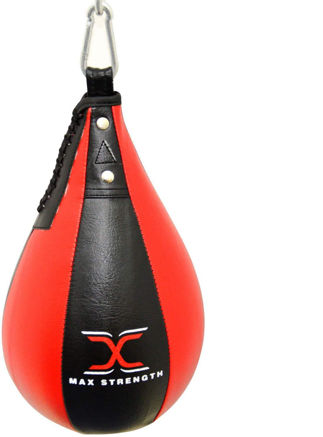 MAXSTRENGTH Leather Speed Ball Boxing Ball with Hook - Double End Speed Ball Leather Boxing Dodge Speed Bag Punching MMA Training Workout Floor to Ceiling Rope (PEAR SHAPE SPEEDBALL)