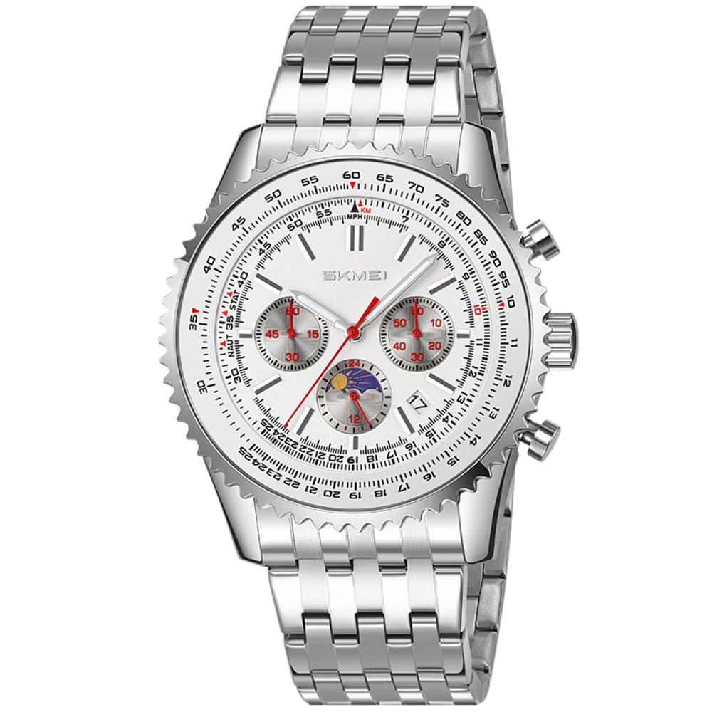 Reloj de pulsera de cuarzo con esfera amarilla y correa de acero de tres esferas y temporizador de seis pines, resistente al agua, para hombres y negocios, regalos para hombres