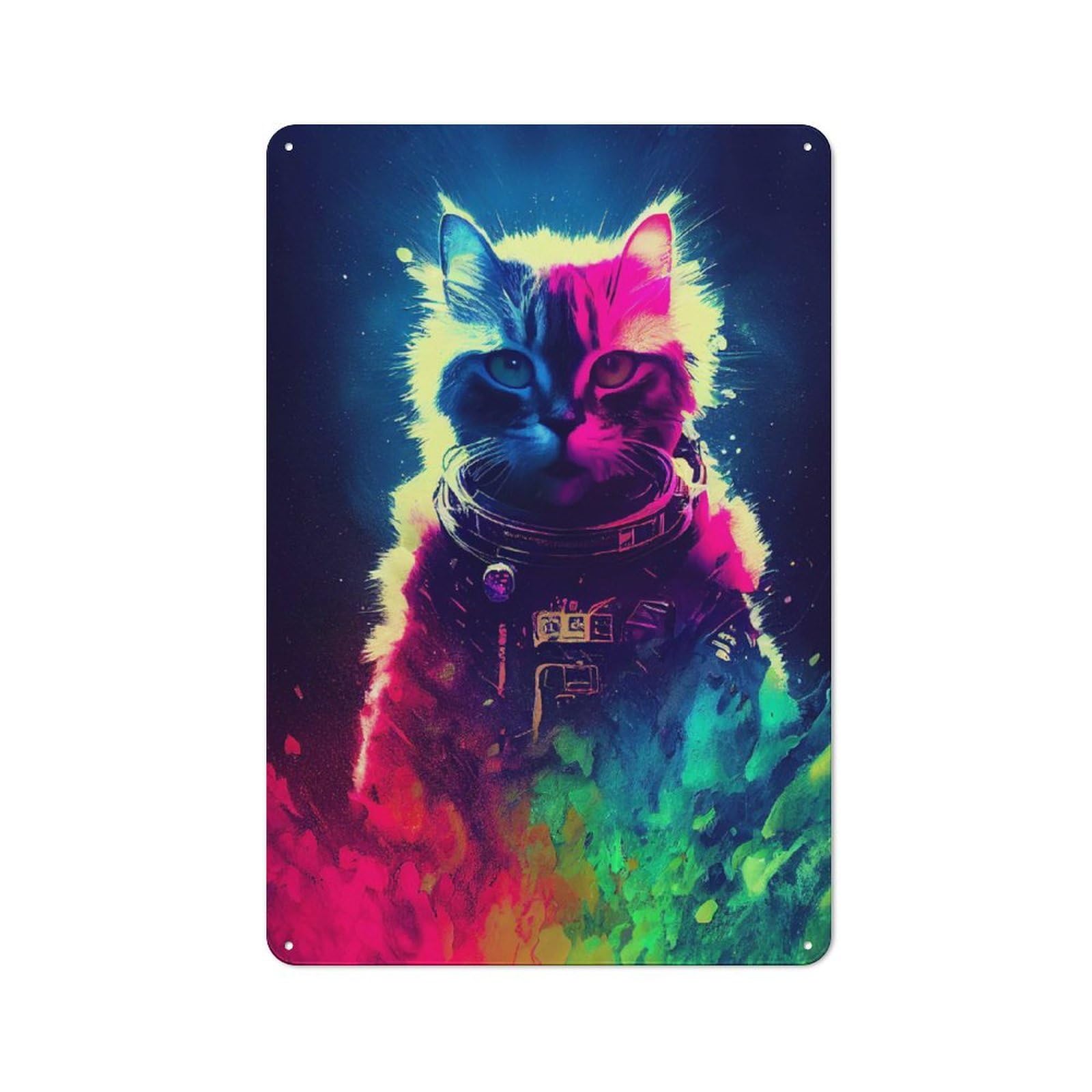 Junmoney Style-13 For Living Room Or Hallway, Colorful Cat Astronaut Vintage Metal Sign 30X20cm, For Metal Sign Collectors, For Garage And Workshop Walls