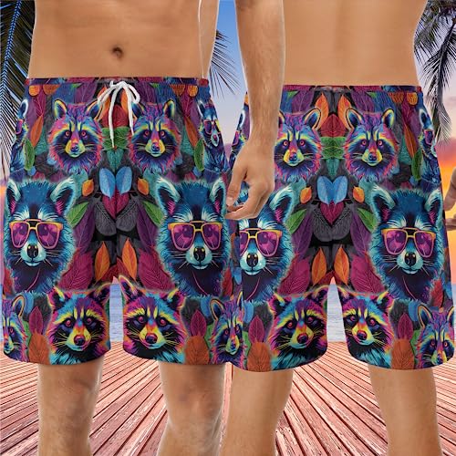 Men's Raccoon Swim Trunks - Tropical Summer Quick-Dry Hawaiian Swim Shorts for Men Series 153