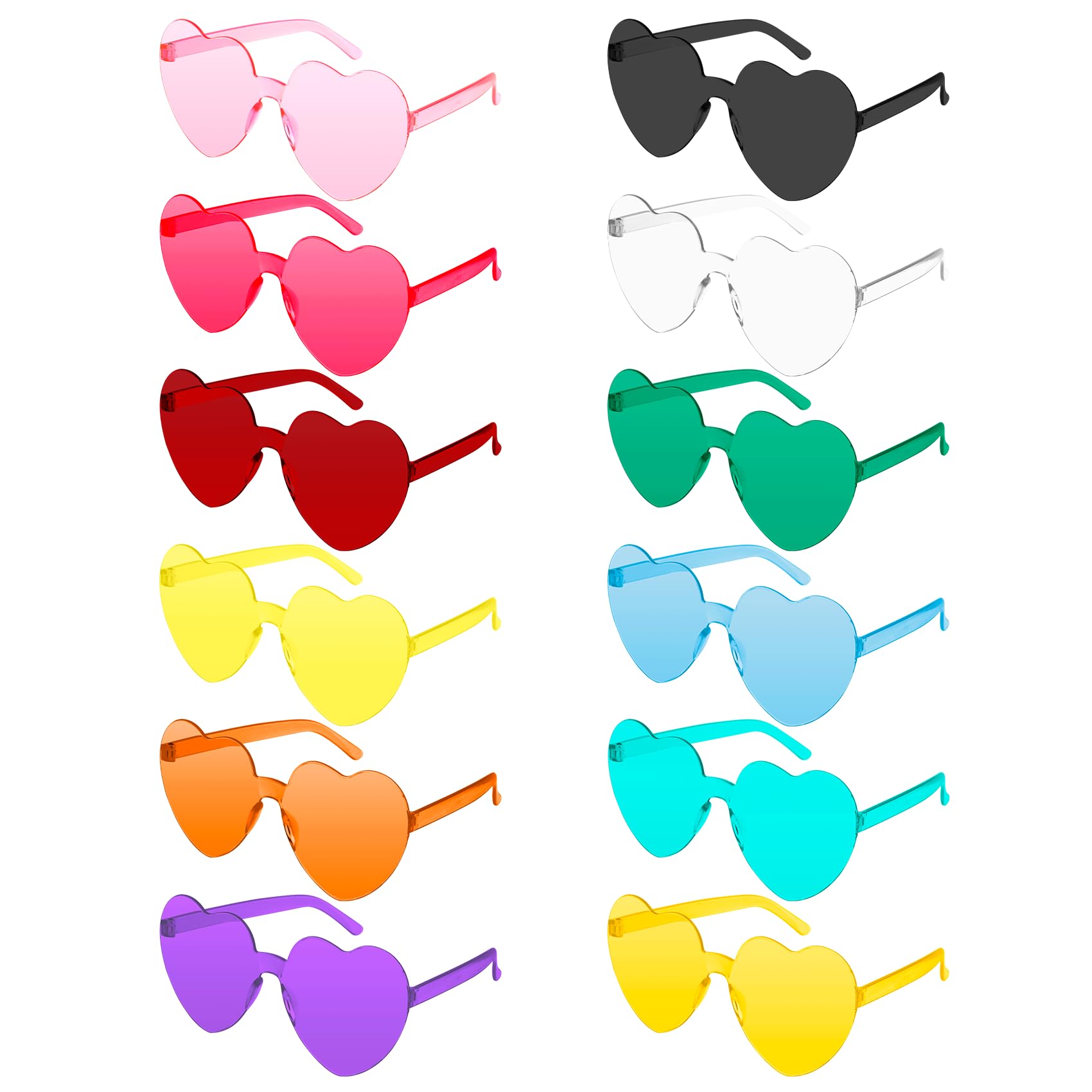 KQNBI Heart Shaped Sunglasses 12 Pairs Heart Glasses Rimless Sunglasses Bulk for Women Valentine's Day Party Favor