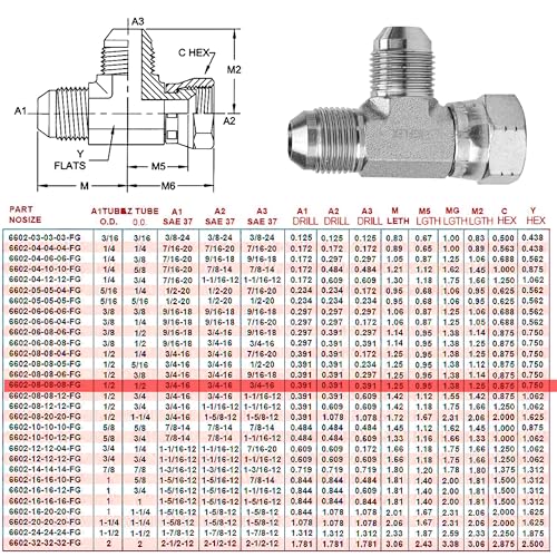 Image of 6602-08-08-08 Replacement Run Tee 1 /2 inch (3 /4 inch-16 thread) Male x 1 /2 inch (3 /4 inch-16 thread) Female Swivel x 1 /2 inch JIC Male | Swivel Hydraulic T Adapter Fitting Carbon Steel