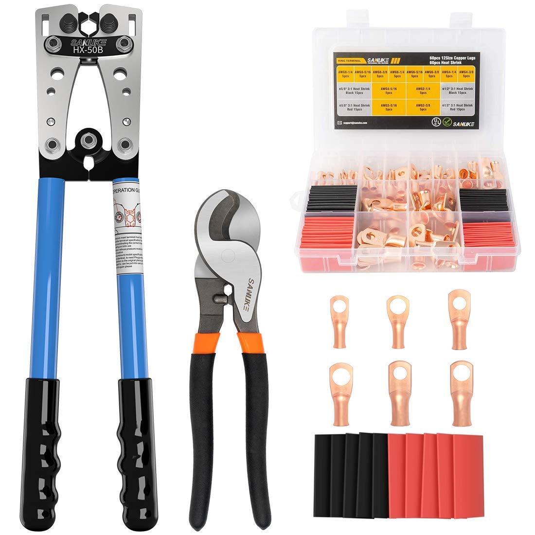 Sanuke 120pcs Ring Terminals Kit, and Battery Cable Crimping Tool Cable Cutters Kit