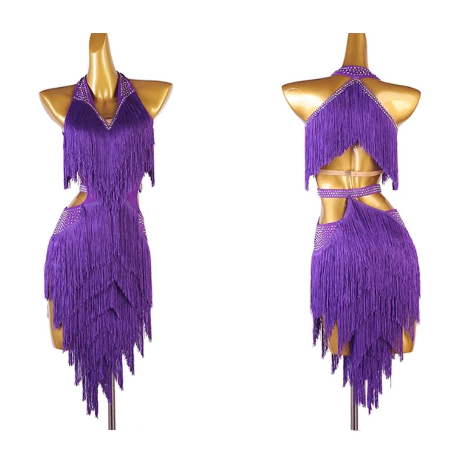 Latein Tanz Performance Kleider Mit Fransen Für Damen Ärmelloses Tango Modern Turnierkleid Mit V-Ausschnitt Rückenfrei Ballsaal Tanz Outfit Nackter Rücken