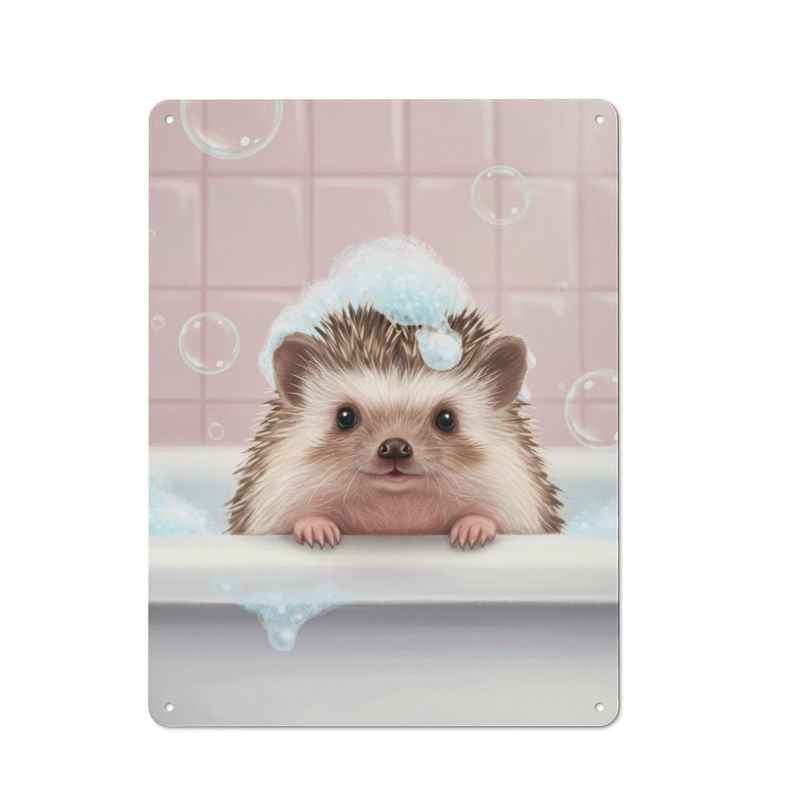 Junmoney Hedgehog In Bathtub With Bubbles Vintage Printed Metal Sign 40X30cm For Bar Or Restaurant, For Restaurant Interior Fans