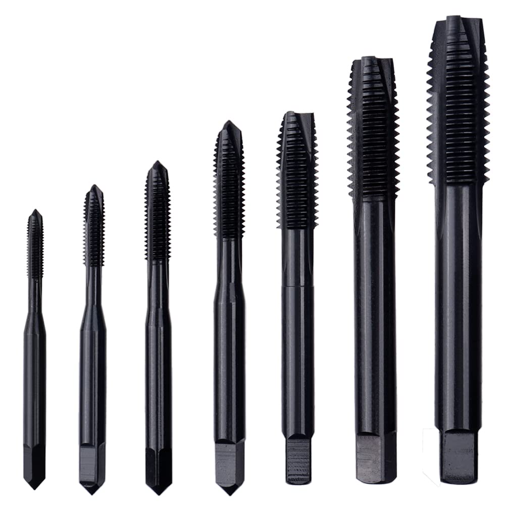 Wolfride 7Pcs Spiral Point Tap Set Metric and Standard Tap Drill Bit Set Threading Tool M3 M4 M5 M6 M8 M10 M12