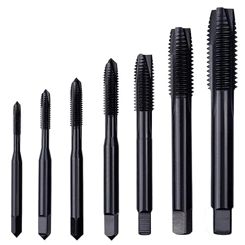 Wolfride Juego de roscas de punta en espiral métricas y estándar, herramienta de roscado M3 M4 M5 M6 M8 M10 M12 (7 piezas)