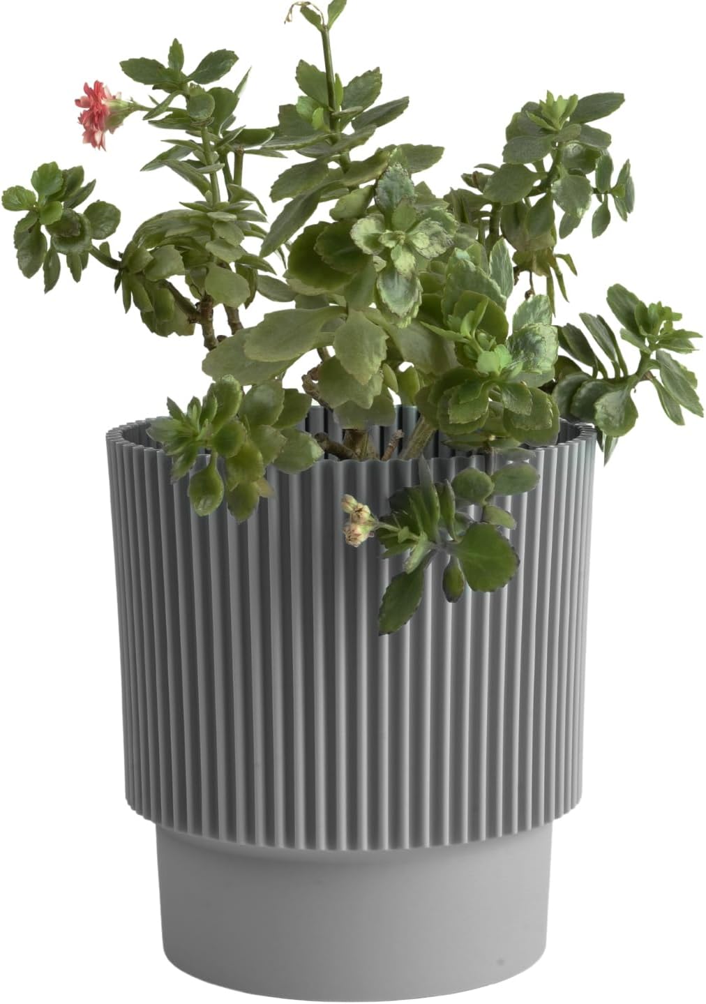 Plant Pots Flower Planter 3 Colours 3 sizes Plastic Pot Modern Elegant Textured Modern Home Garden Indoor Outdoor use Convex stripes (Grey, W13cm x H16cm)