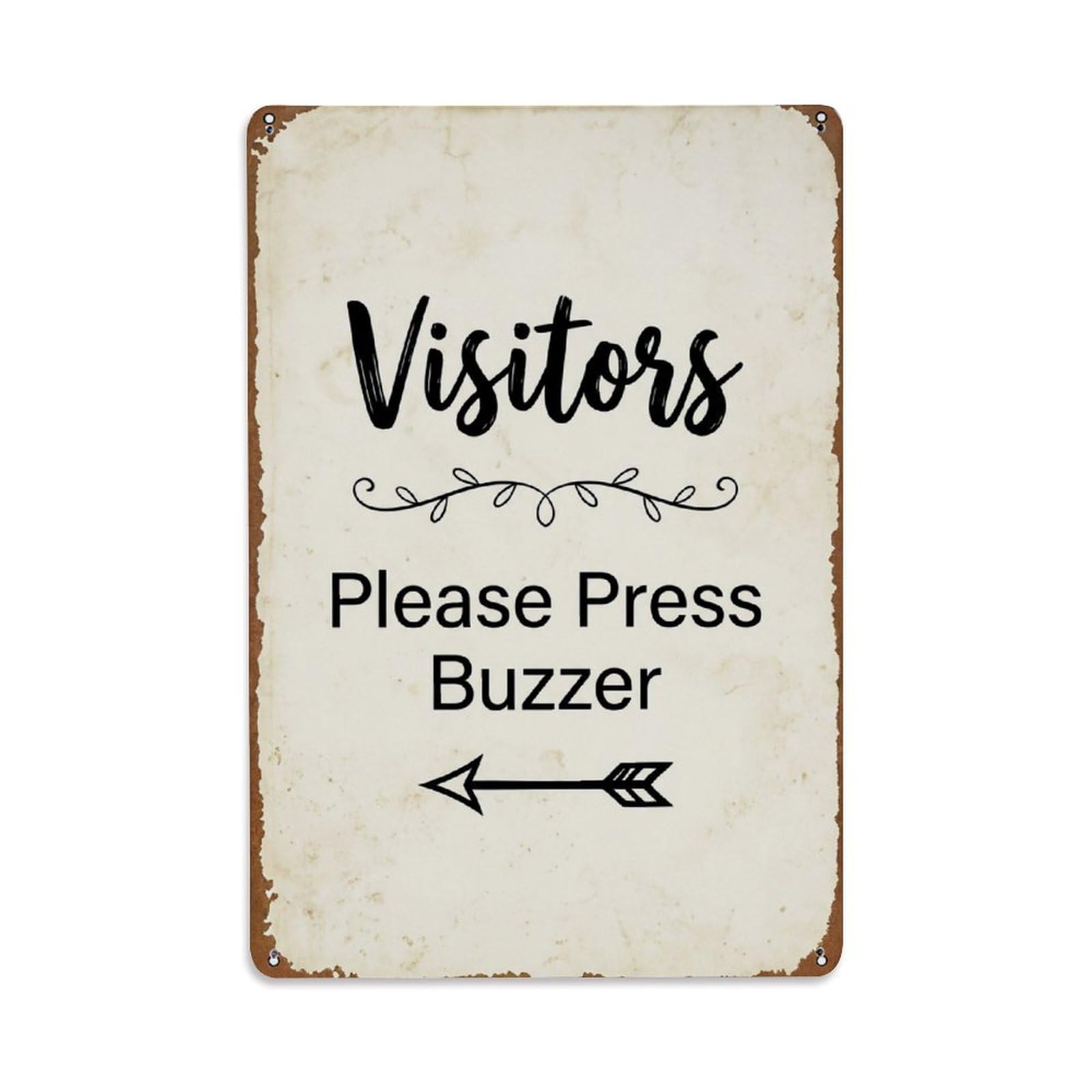 Metal Tin Sign Vintage Visitors Please Press Buzzer Arrow Vine