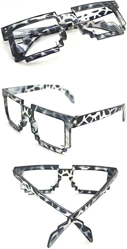 Vista 2 de FancyG Retro 8-Bit Pixel Geek Gamer Pixelated Glass Frame Leopard Black NO Lens