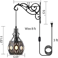 Vista 2 de 2 apliques de pared colgantes con enchufe regulables, luces de pared ajustables con cable de enchufe y regulador de intensidad de encendido/apagado