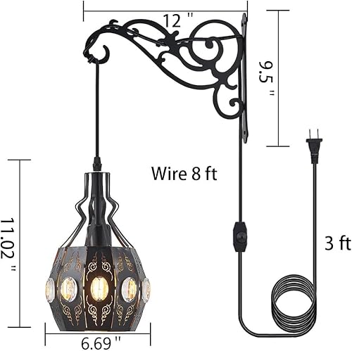Miniatura 2 de 2 apliques de pared colgantes con enchufe regulables, luces de pared ajustables con cable de enchufe y regulador de intensidad de encendidoapagado,