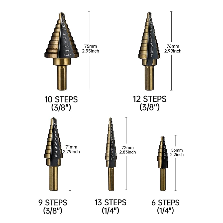 Kit 5 Forets étagés DOVAMAN - 47 Tailles De Perçage - HSS Revêtu Titane - Boîtier Aluminium