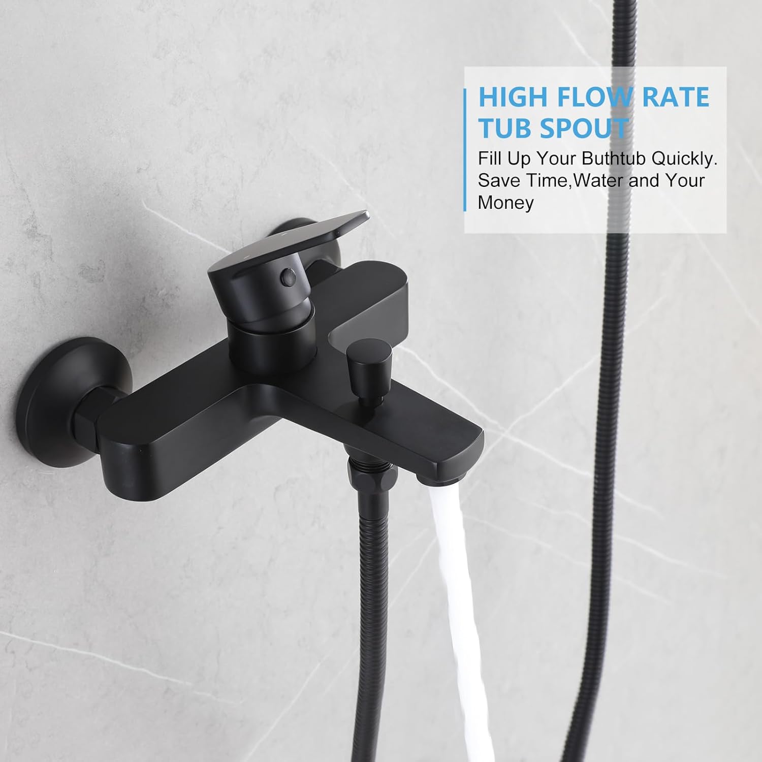 Bathtub Faucet with Sprayer, Tub Spout with Diverter Bathroom Wall Mount Tub Filler Faucet with 3 Modes Handheld Shower, Anti-Rust Stainless Steel Material with Solid Brass Valve Matte Black