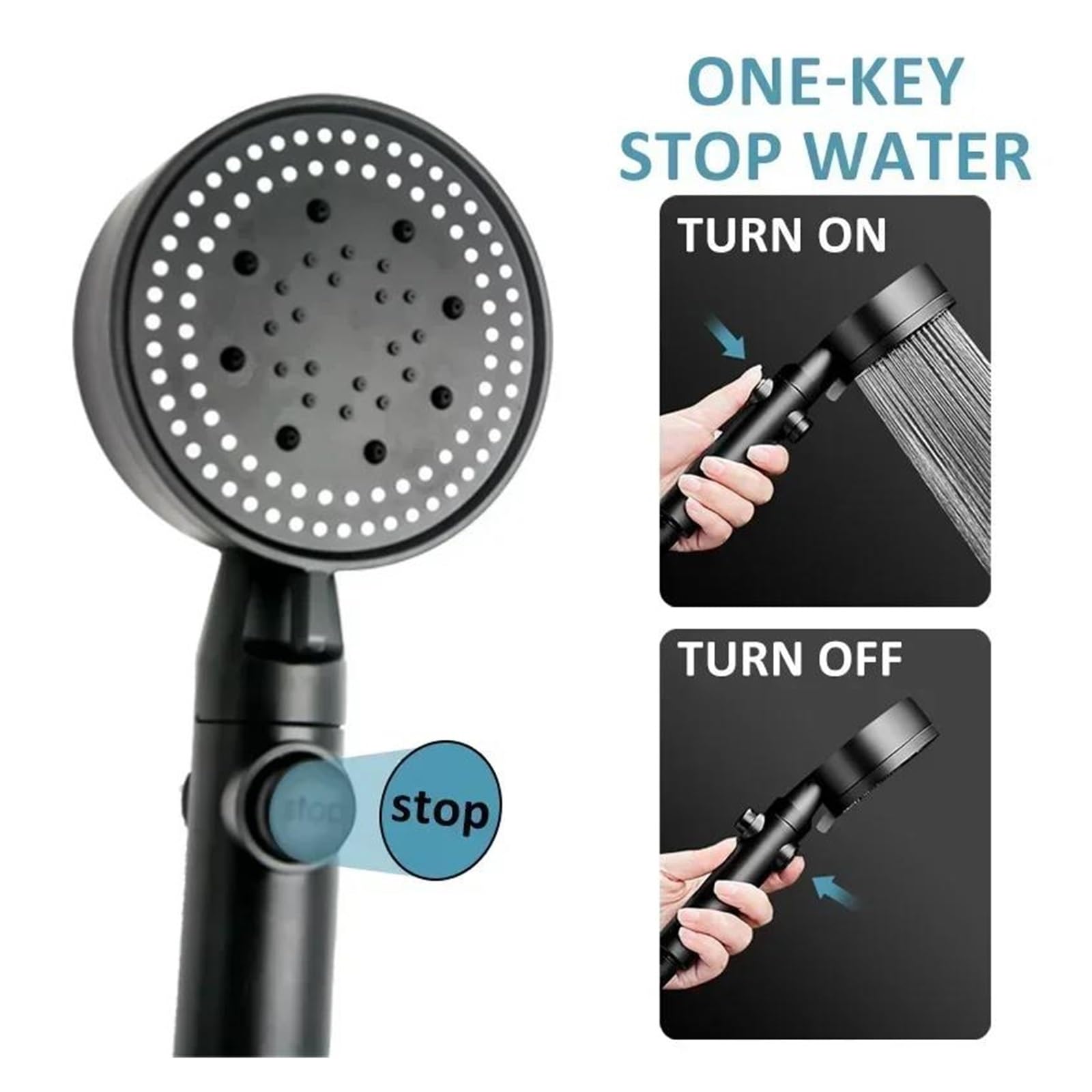 Soffione doccia portatile ad alta pressione regolabile a 5 modalità per il risparmio idrico(Black Holder)