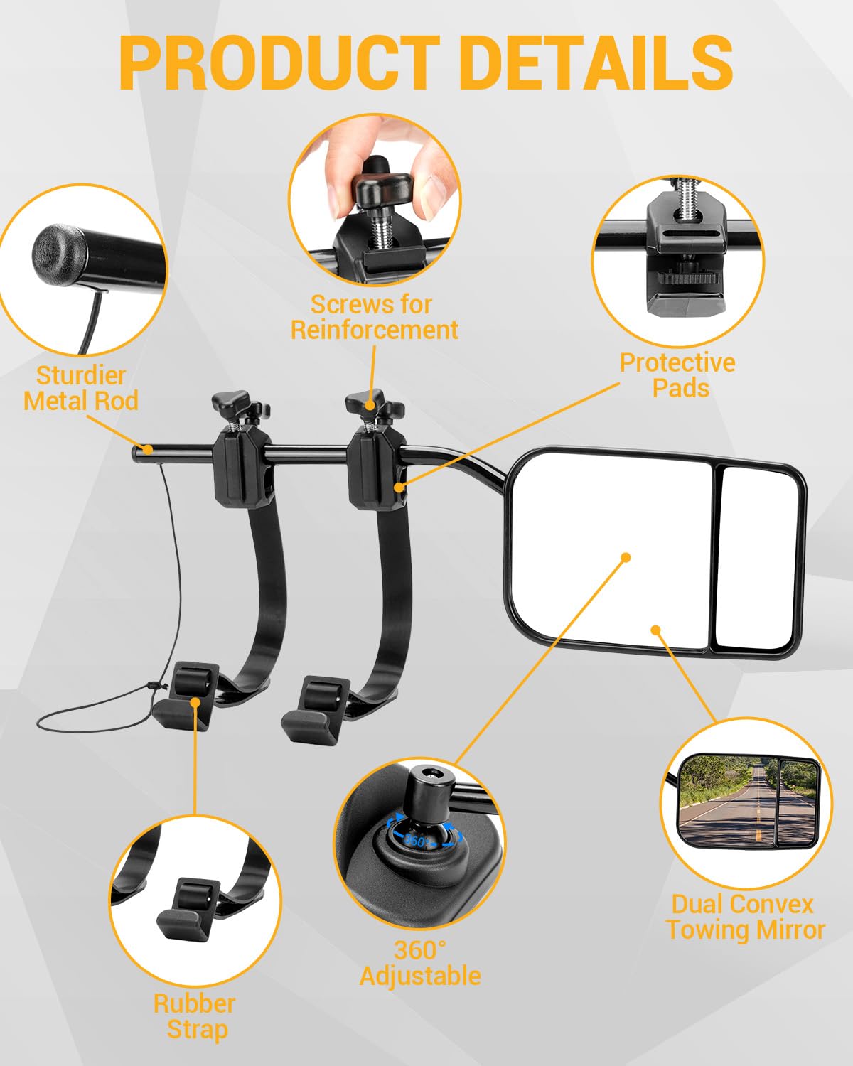 Specchietti Per Roulotte E Camper - Universali, Regolabili 360°, Con Cinghie, 2 Pezzi - Foto 4