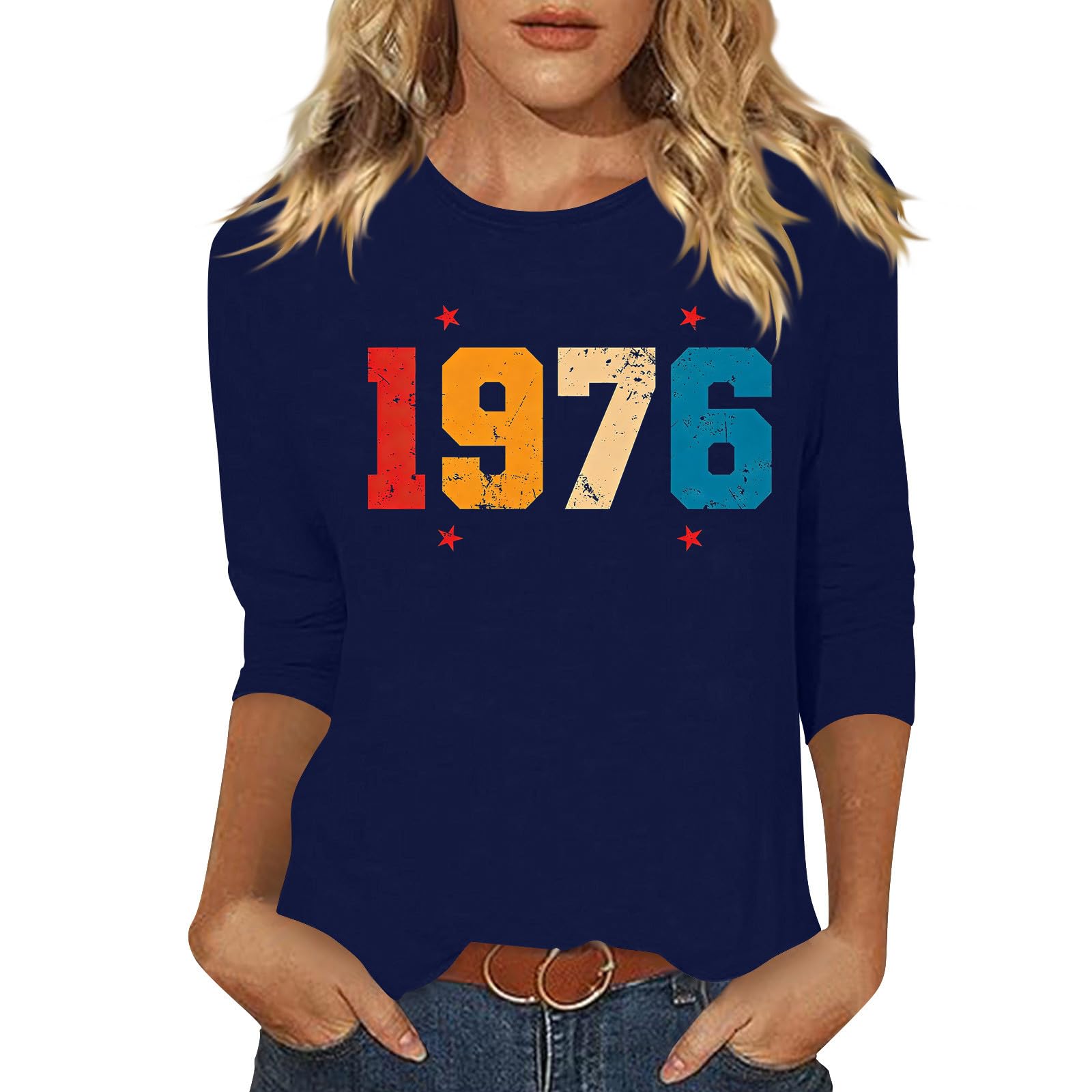 1976 Ladies 50th Birthday T Shirts Funny Graphic Tees Crewneck 3/4 Sleeve Tunic Tops Cute Birthday Gift for Women