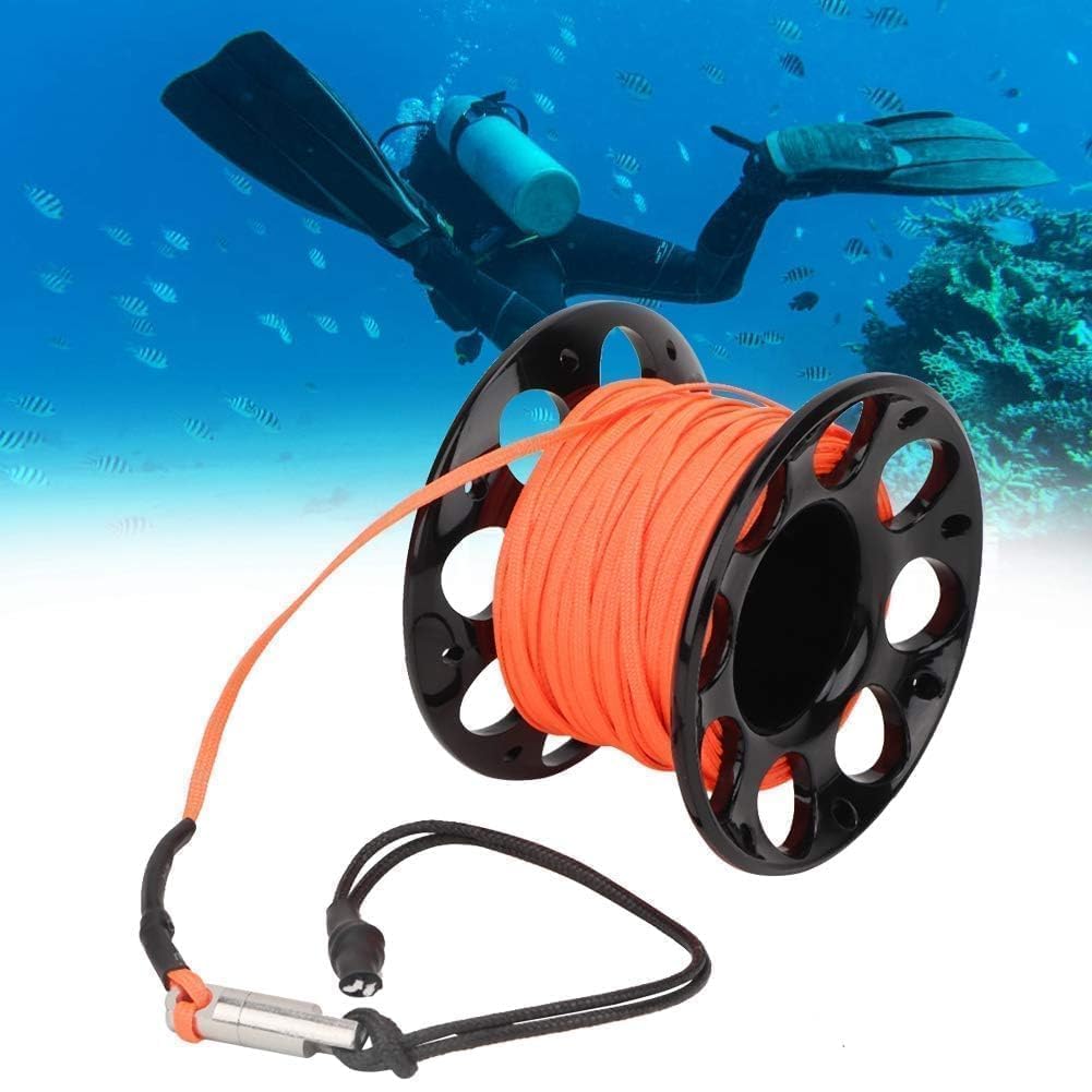 Finger Spool w/SS Bolt Snap, Tauch Fingerspule Scuba Diving Spool Reel Kunststoff Mini Tauchspule mit Doppelkarabiner Spule, Technische Finger Spool komplett mit Tauchschnur und Karabinerhaken 15 M