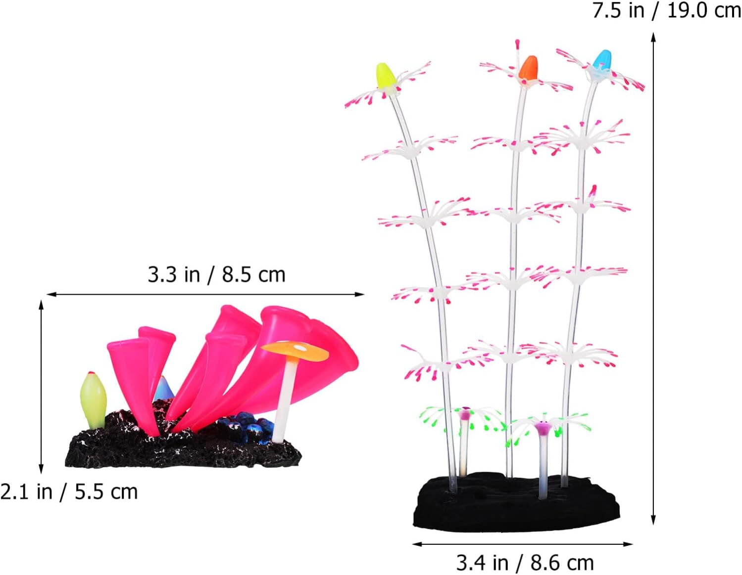 POPETPOP Glow in the Dark Fish Tank Decorations 2Pcs Artificial Coral Ornaments Silicone Aquarium Plants for Reef Decor 3.46X3.34X2.16In Safe Non-Toxic Aquarium Glow Decorations
