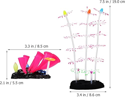 Miniatura 2 de POPETPOP Decoraciones brillantes para pecera, 2 plantas de acuario de simulación de silicona de coral, plantas de acuario, adorno de acuario, planta
