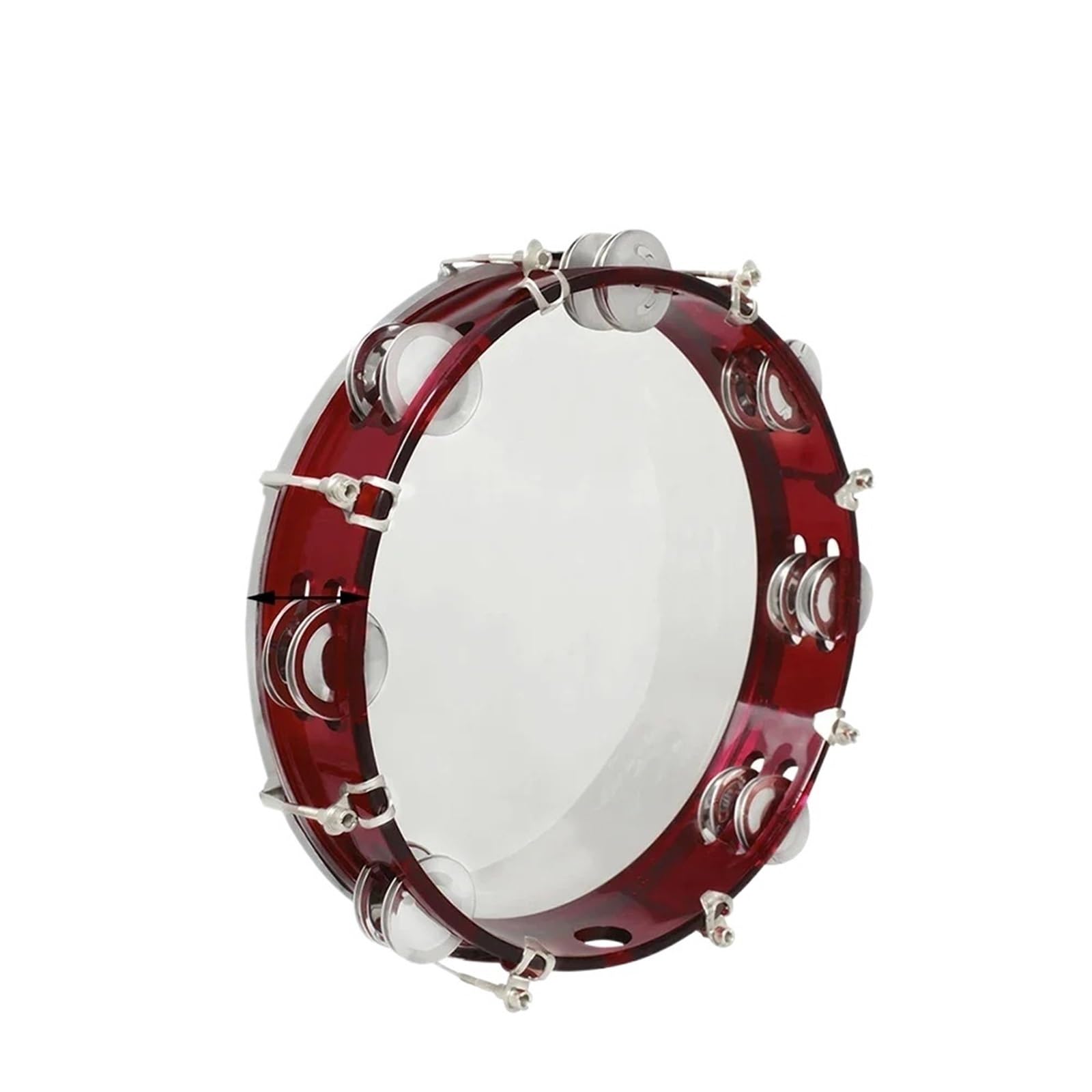 Pandereta roja autoajustable de 10 pulgadas, tambor de mano, doble fila de cascabeles, instrumento de percusión, pandereta(Red)