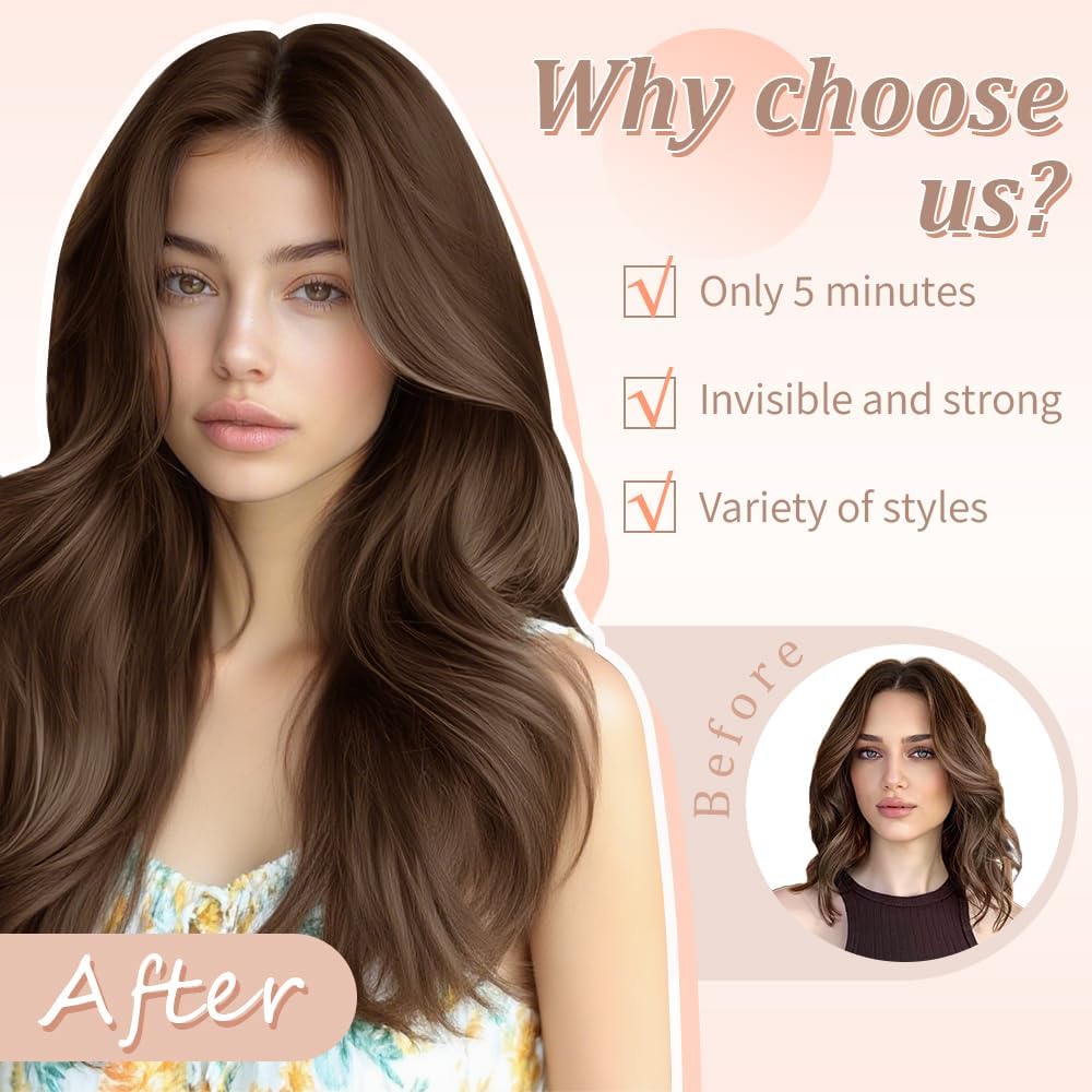 HotLulana Extension Capelli Veri Clip 7pcs 35cm 80g Castano miscelato con Biondo Naturale Extension Capelli Veri Invisible Remy Extensions （14 Pollice,M2/6/613#）
