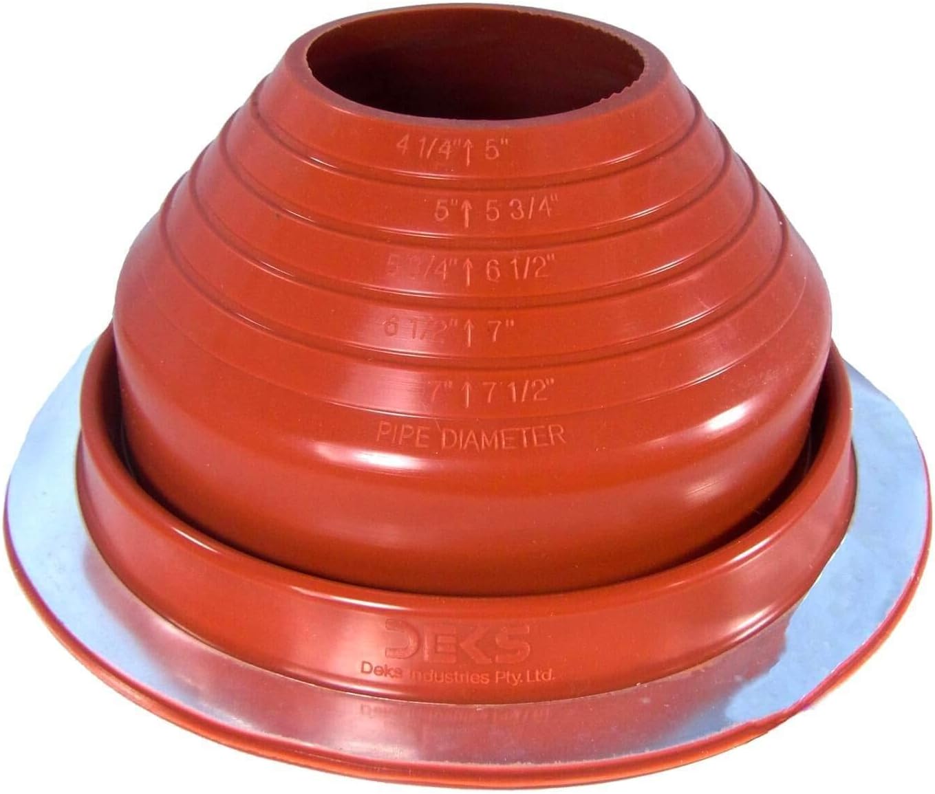 Dektite #5 Red Silicone Metal Roof Pipe Flashing, High Temp, Round Base, Pipe OD 4-1/4" - 7-1/2"