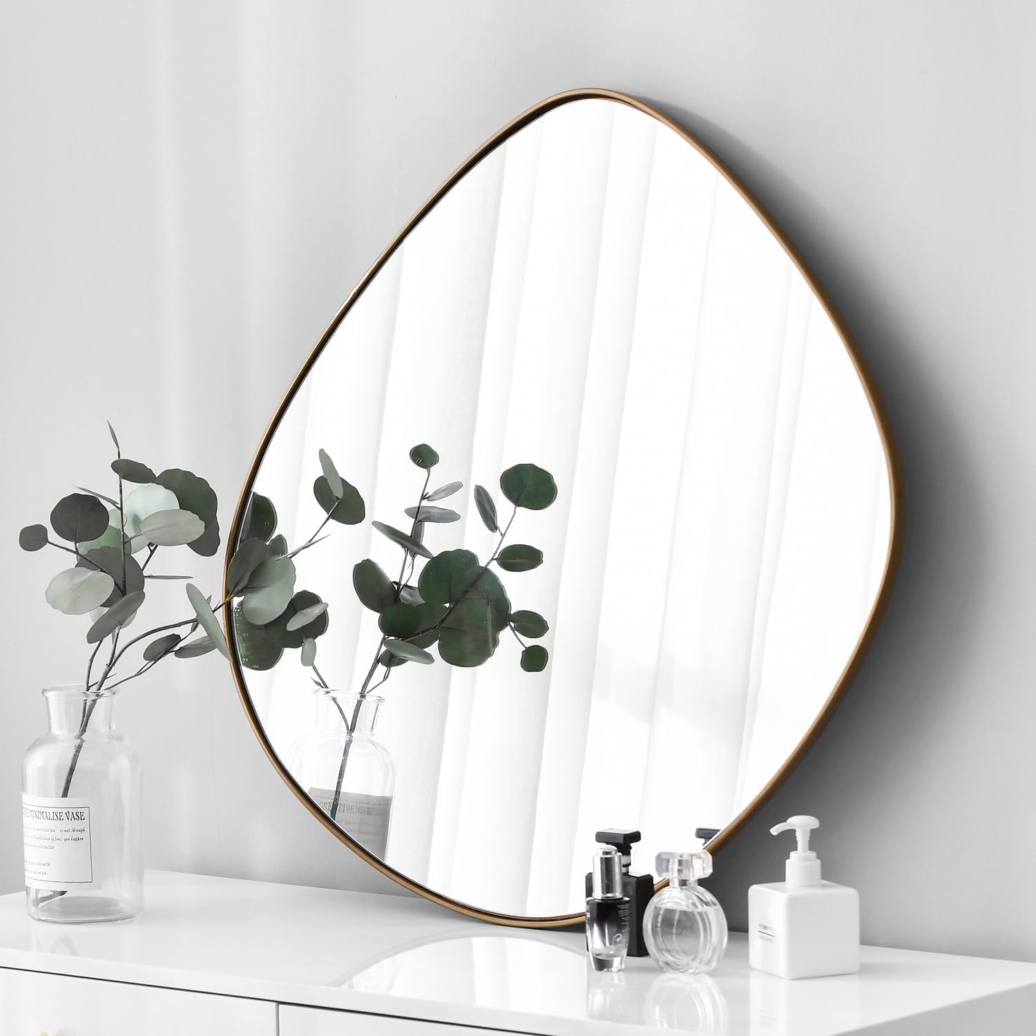 Asymmetrical Wall Mirror Metal Brass Framed Wall Mirror for Living Room Bedroom Bathroom Entryway Wall Decor 28.2" L x 27.8" W ELE-003G Brass 28.2"L x 27.8"W