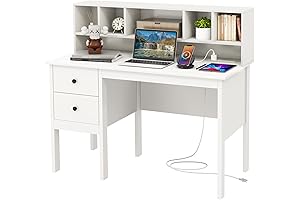Tangkula White Desk with Hutch: Modern Home Office Essential